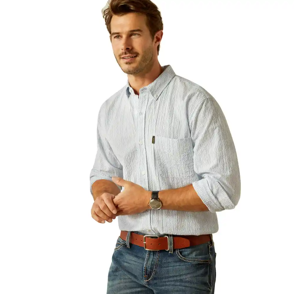 Ariat Mens Grafham Long Sleeve Shirt Blue Stripe