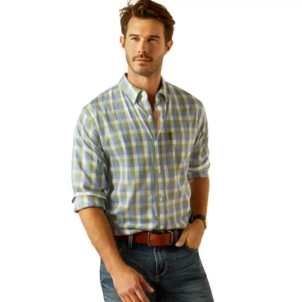 Ariat Mens Napa Long Sleeve Shirt Oil Green Check