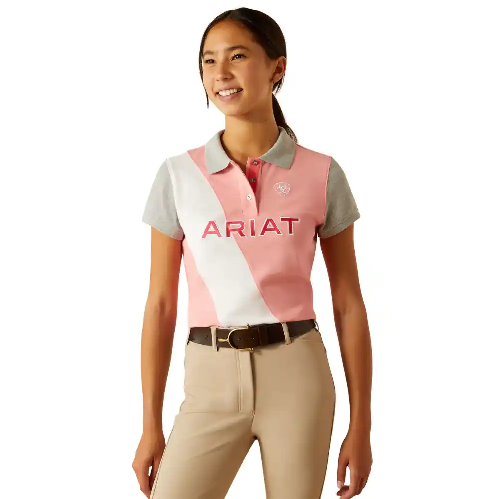 Ariat Youth Taryn Short Sleeve Polo Flamingo Pink Coral Paradise