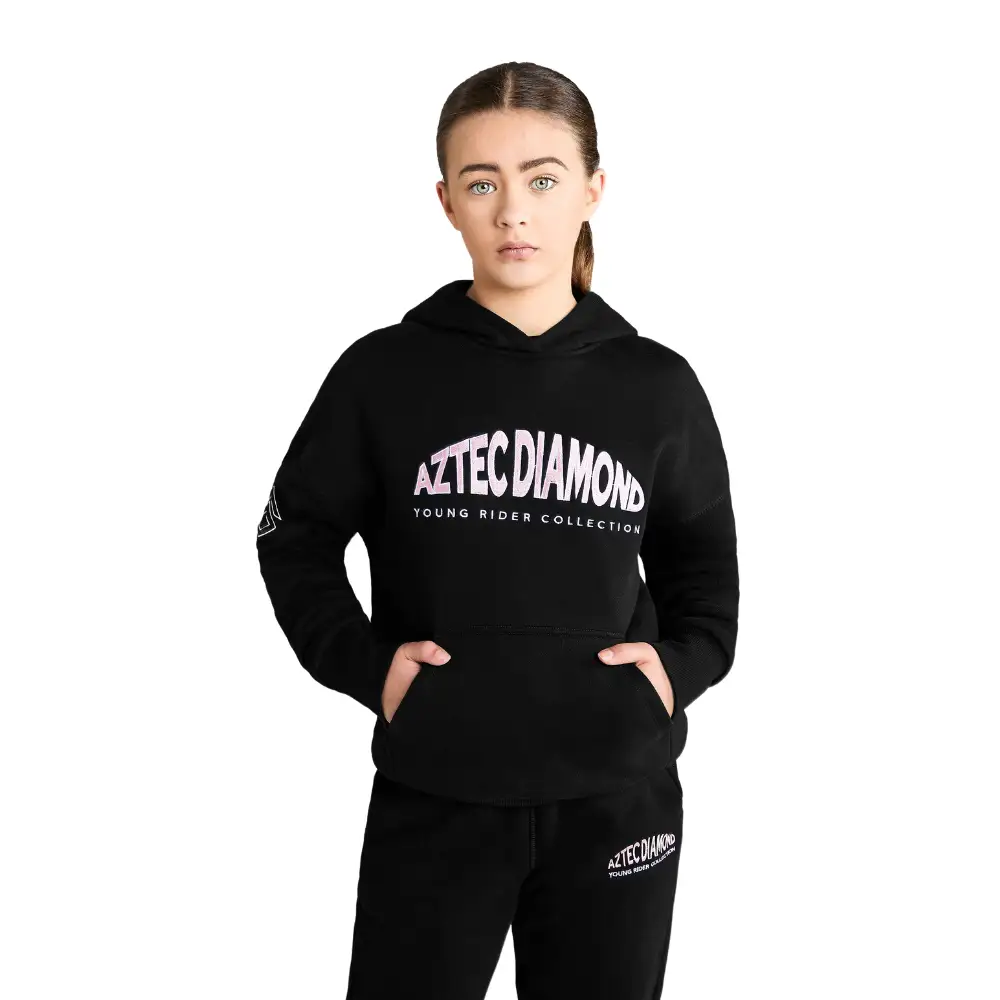 Aztec Diamond Young Rider Pull On Hoodie Pink/Grey