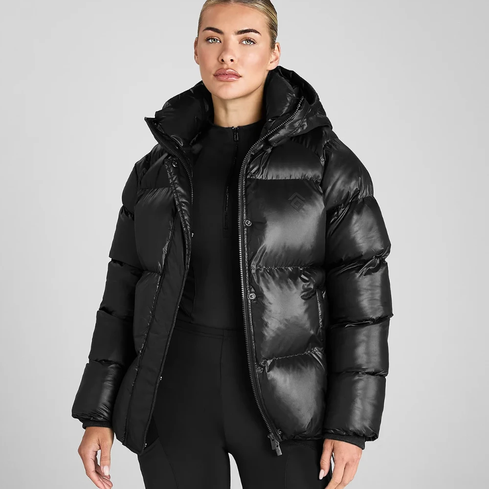 Aztec Diamond Ladies Heavy Quilted Puffer Coat Black