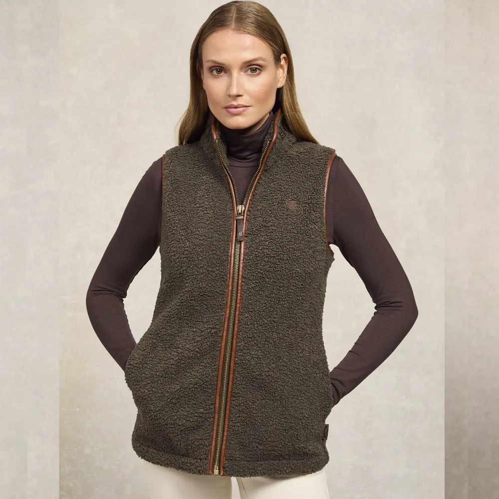Holland Cooper Ladies Country Fleece Gilet Khaki Borg