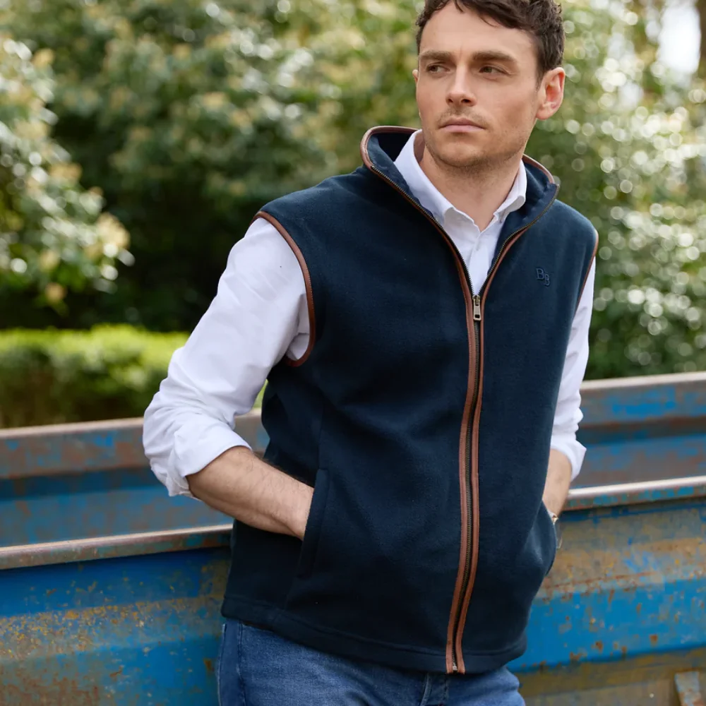 Beaumont Women's Fleece Gilet With Leather Trim Navy Fleece