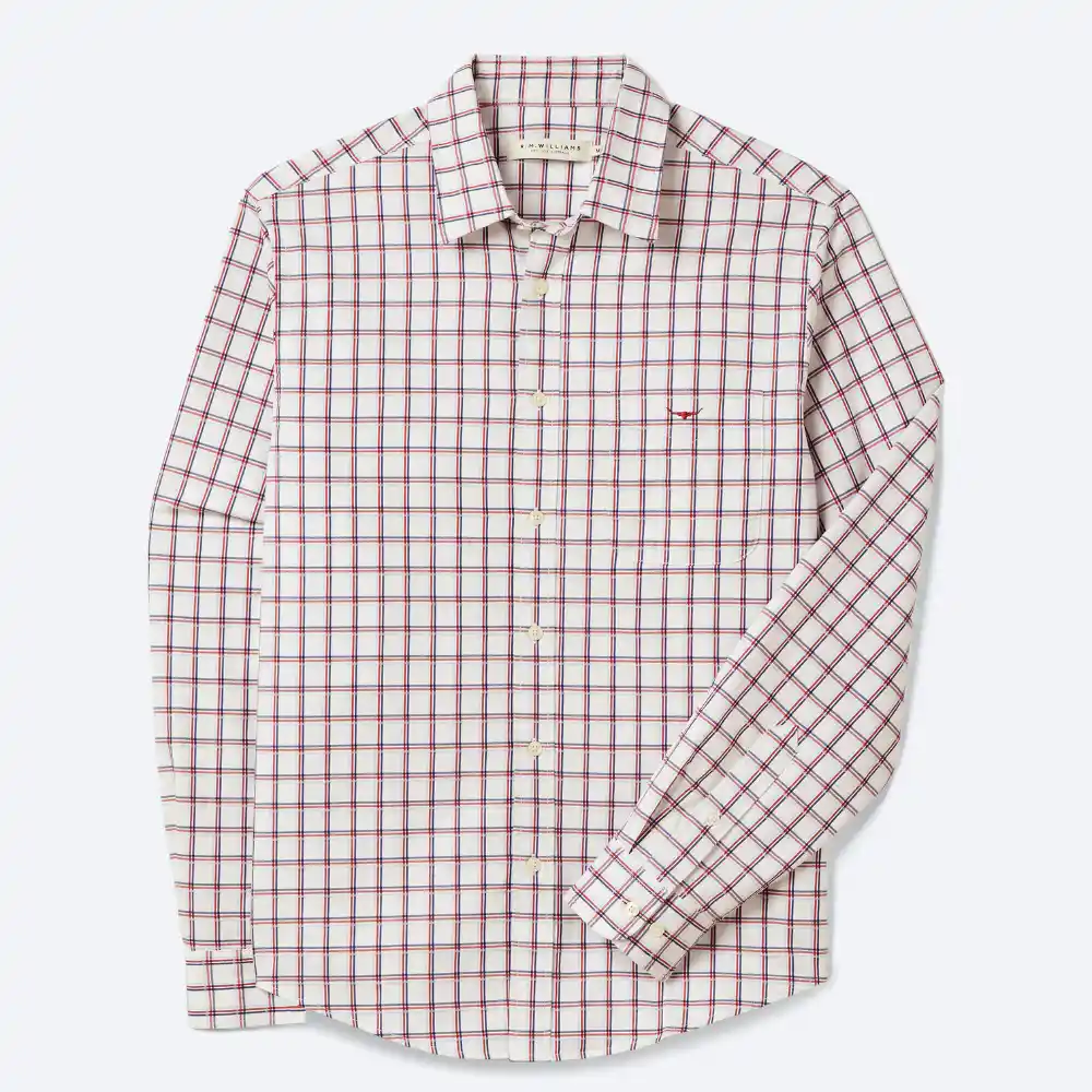 R.M.Williams Men’s Classic Twill Check Shirt in White/Red/Navy