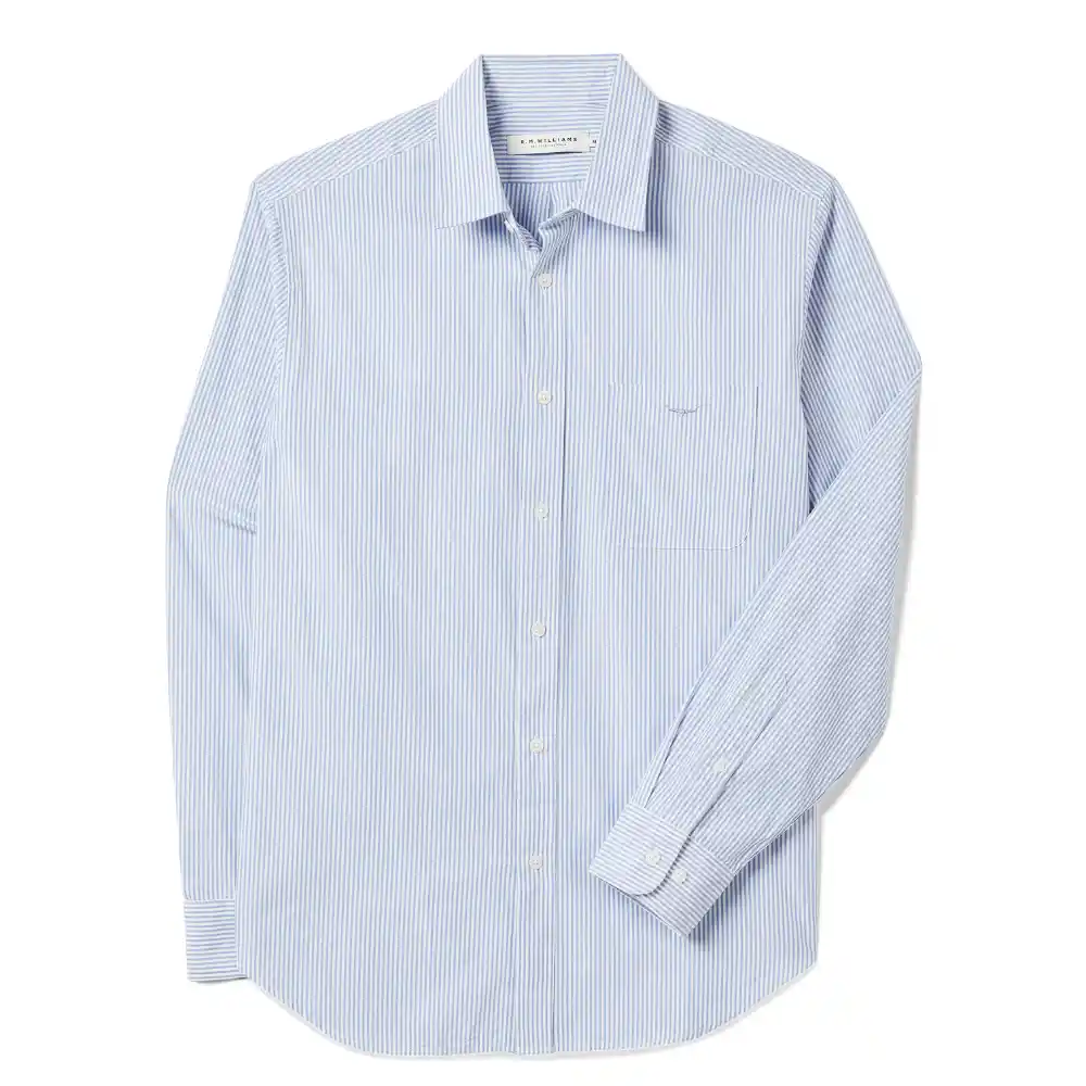 R.M.Williams Mens Regular Poplin Stripe Shirt Blue White