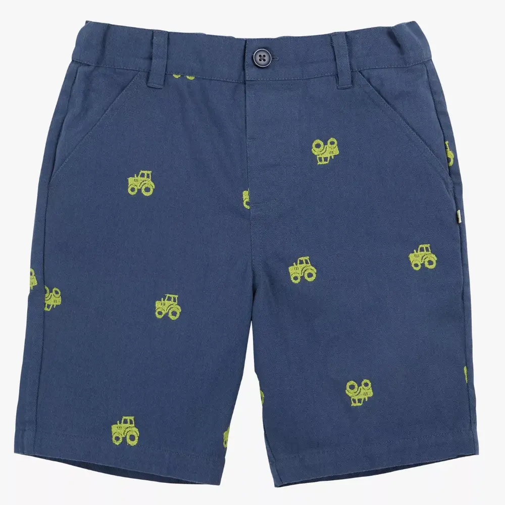 Frugi Childrens Bryn Embroidered Shorts Navy Tractor