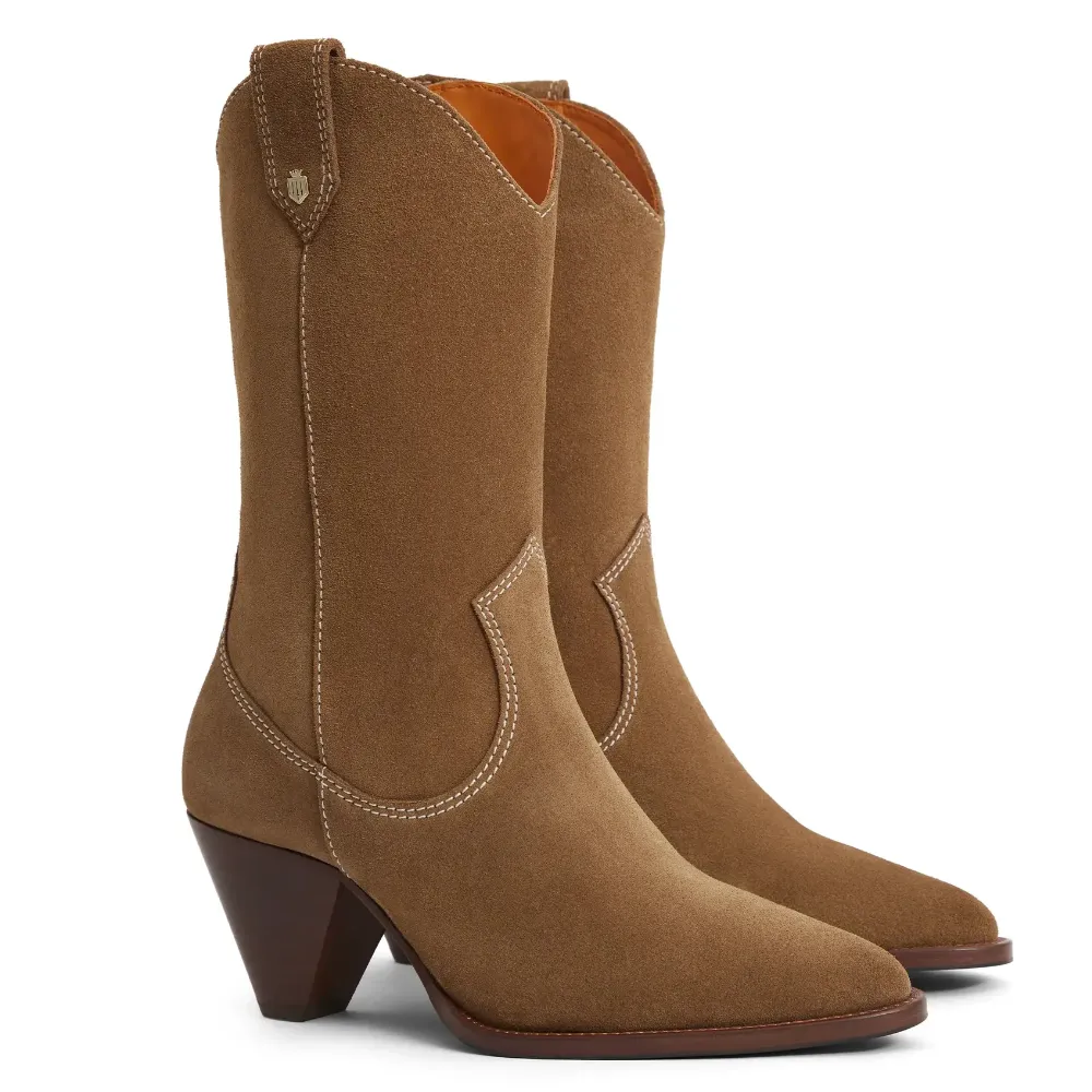 Fairfax & Favor Ladies Dakota Heeled Mid Calf Boots Tan Suede
