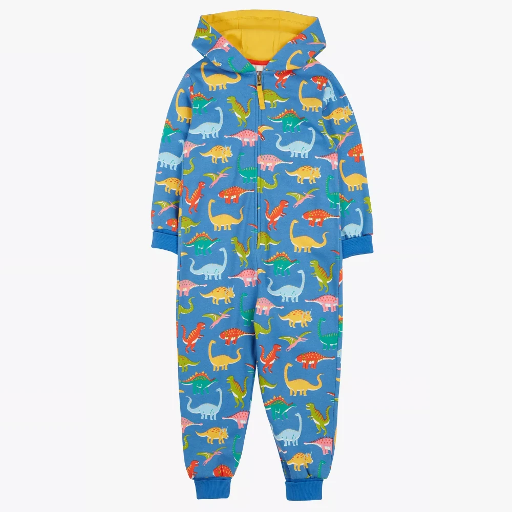 Frugi Childrens Big Snuggle Suit Cobalt Dino Roar
