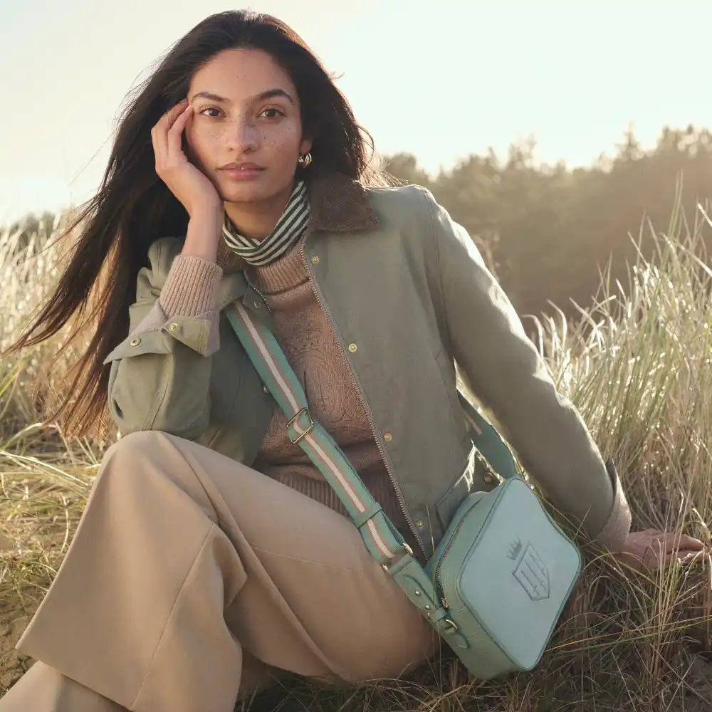 Fairfax & Favor Finsbury Cross Body Bag Mint Suede Lifestyle