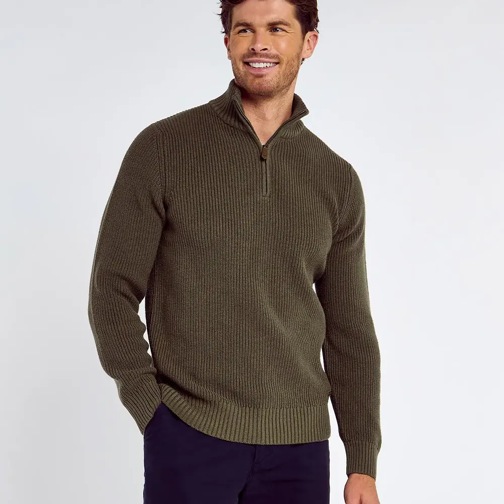 Dubarry Mens Portmarnock Fisherman Zip Neck Jumper Kelp