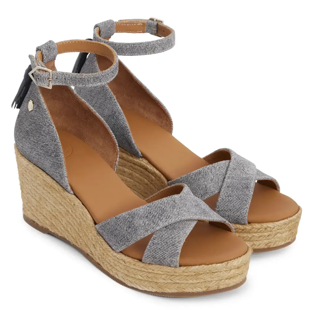 Fairfax & Favor Ladies Valencia Mid Wedge Sandal Denim Suede
