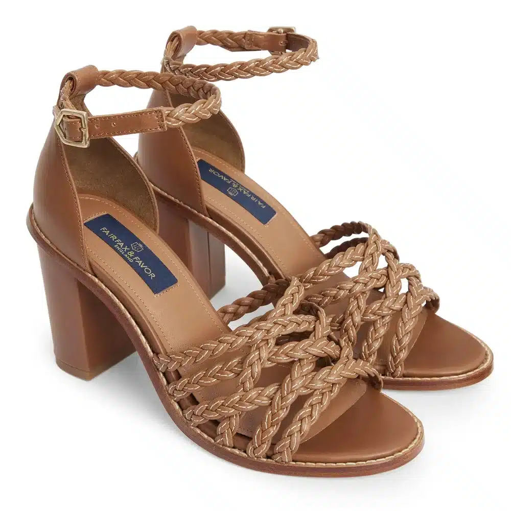 Fairfax & Favor Ladies Seville Heeled Sandal Tan Leather