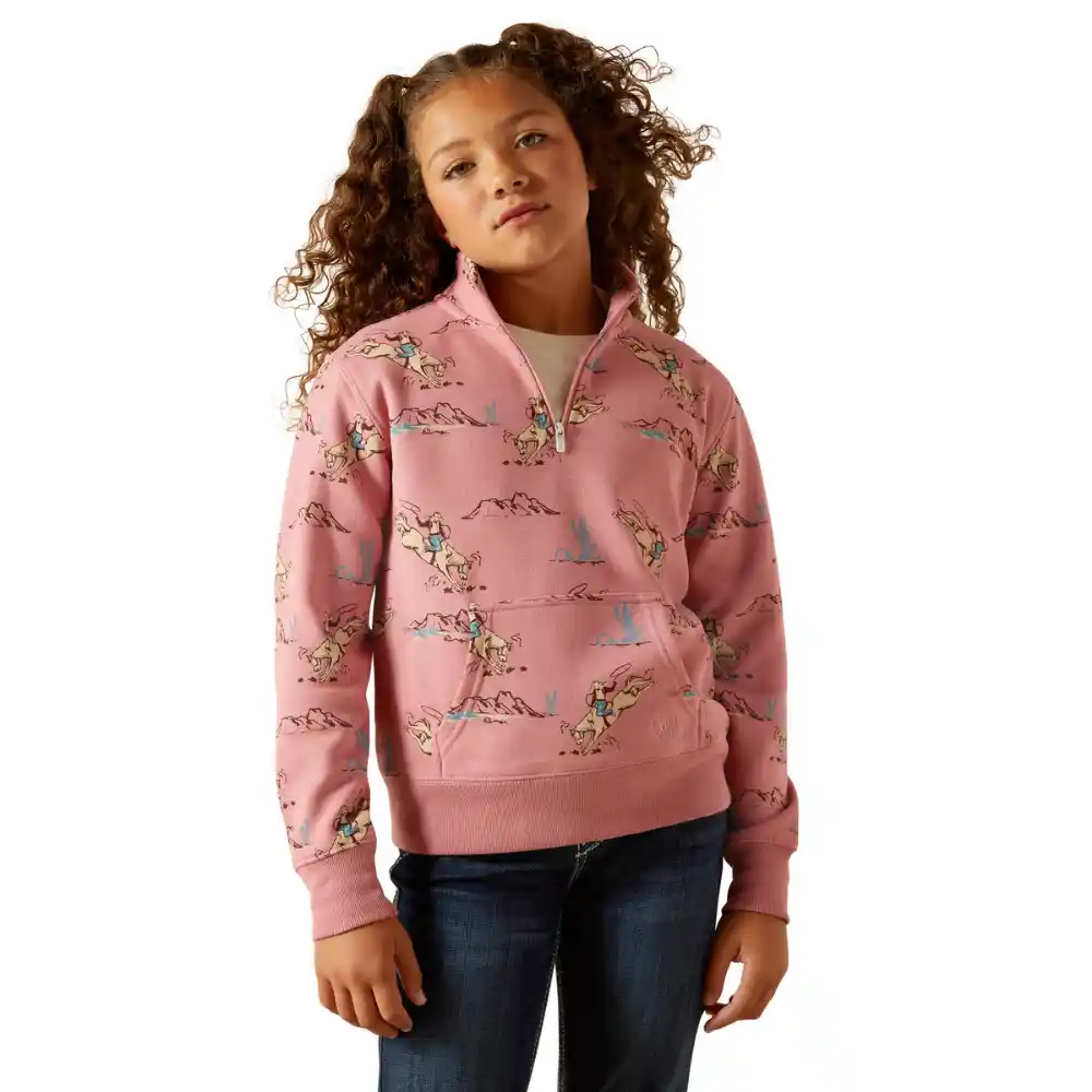 Ariat Childrens Bronc Scene Quarter Zip Sweatshirt Bronc Toile