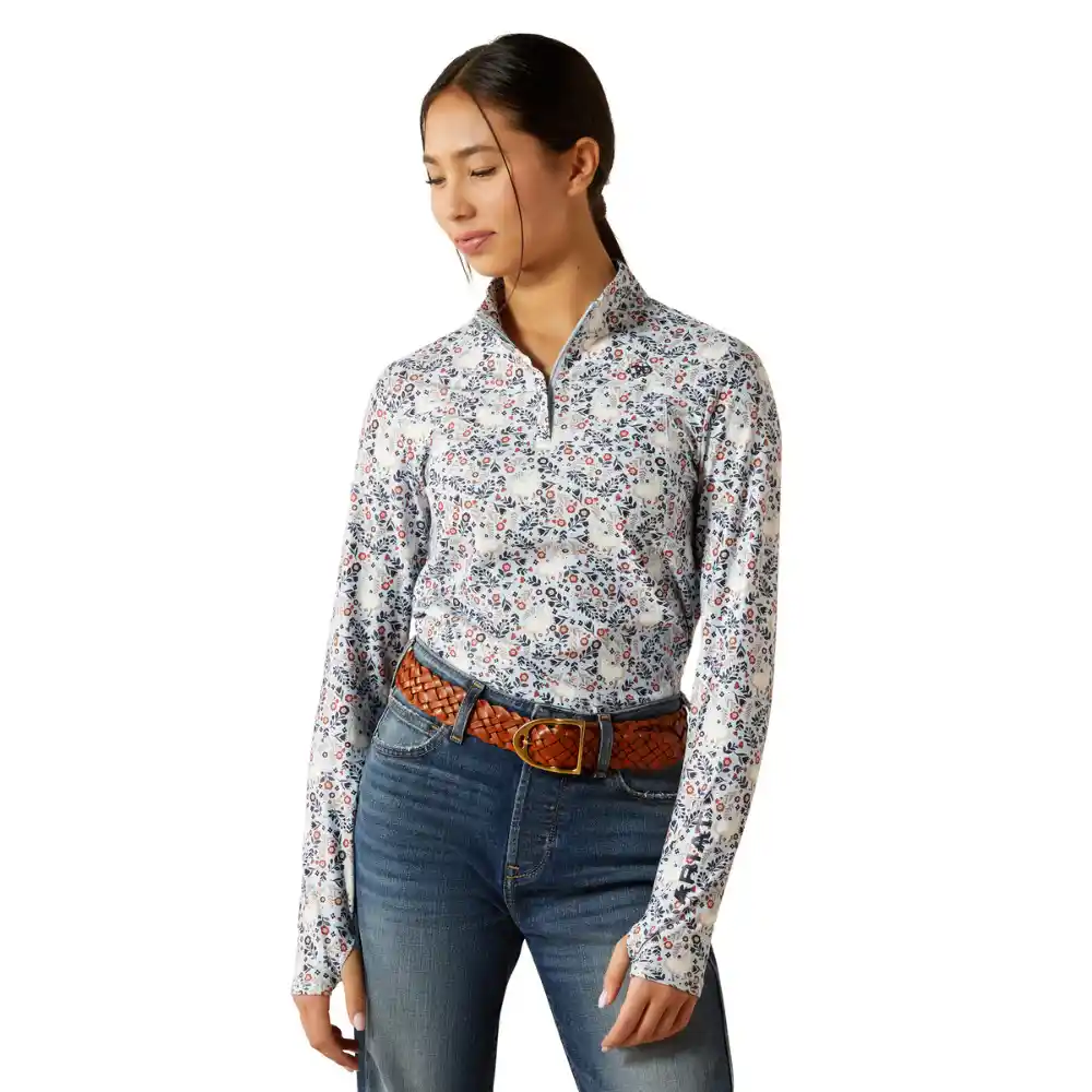 Ariat Childrens Lowell 3.0 Quarter Zip Baselayer Posey Pony Print