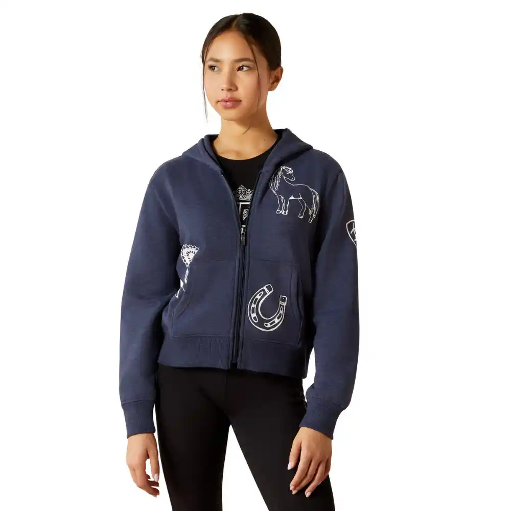 Ariat Childrens Spiffy Full Zip Sweatshirt Navy Heather