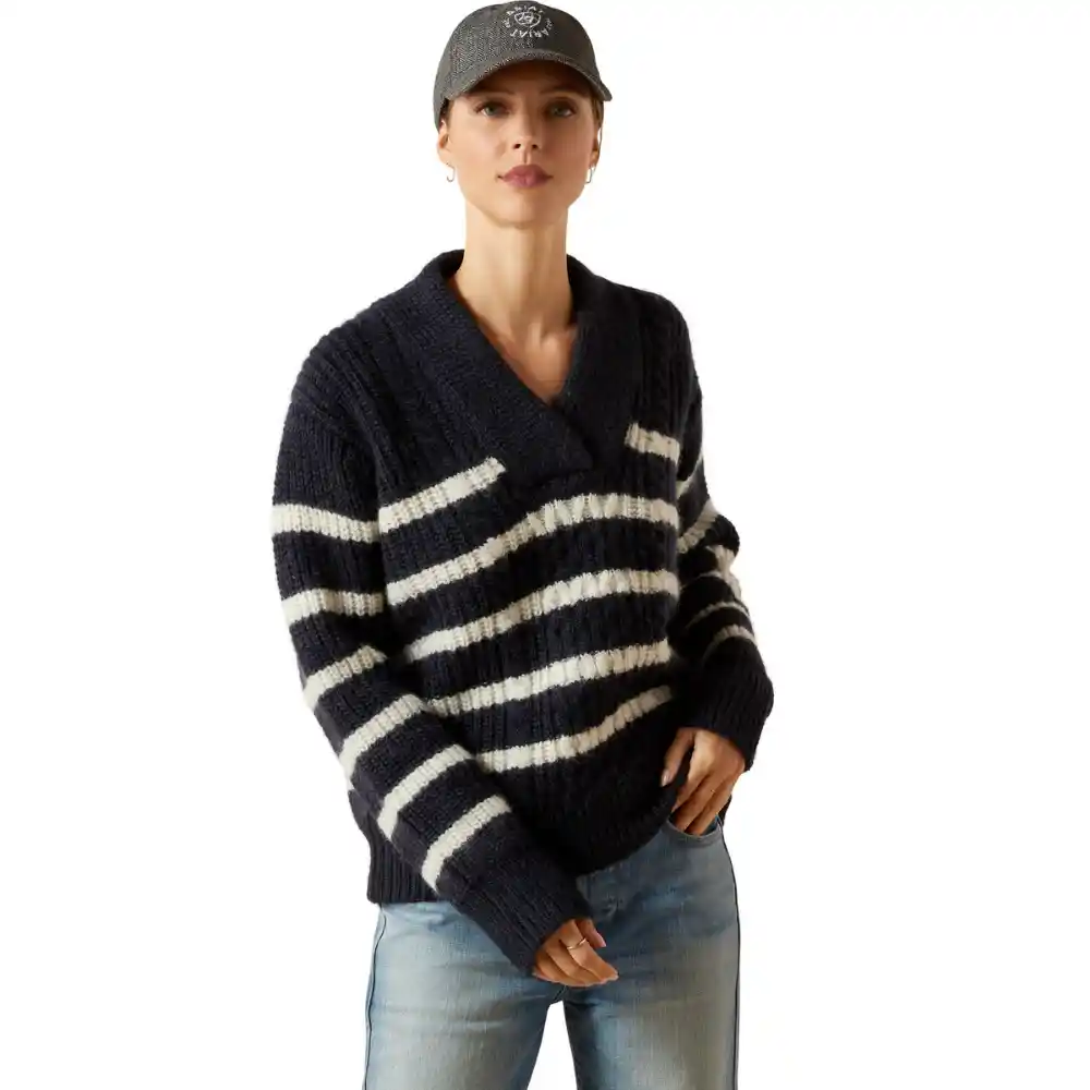 Ariat Ladies Arley Sweater Navy & Cream Stripe