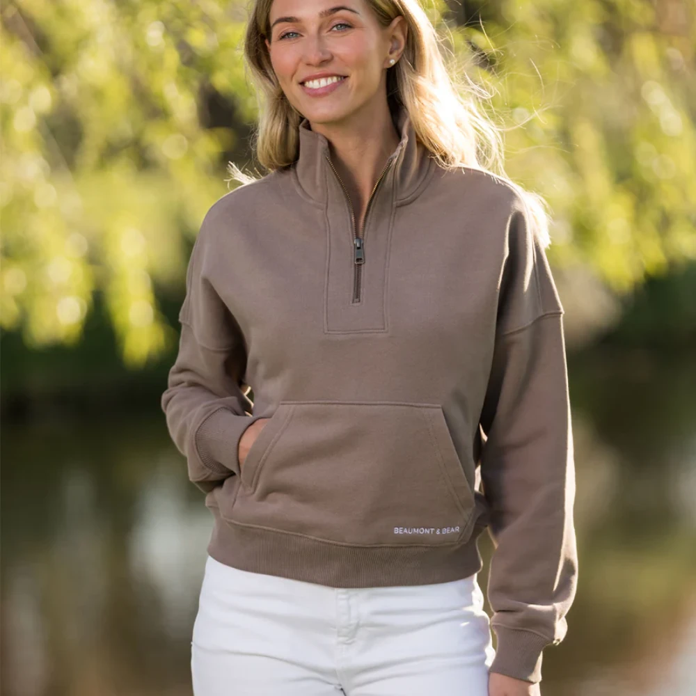 Beaumont & Bear Ladies Landscove Pocketed Quarter Zip Sweatshirt Otter