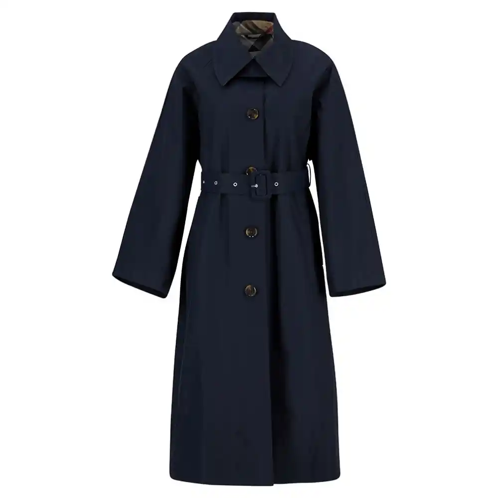 Barbour Ladies Robyn Trench Showerproof Dark Navy Hessian Tartan