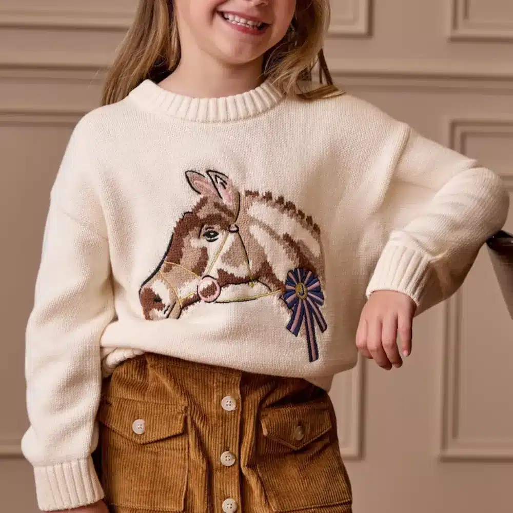 Joules Childrens Hattie Horse Jumper Cream