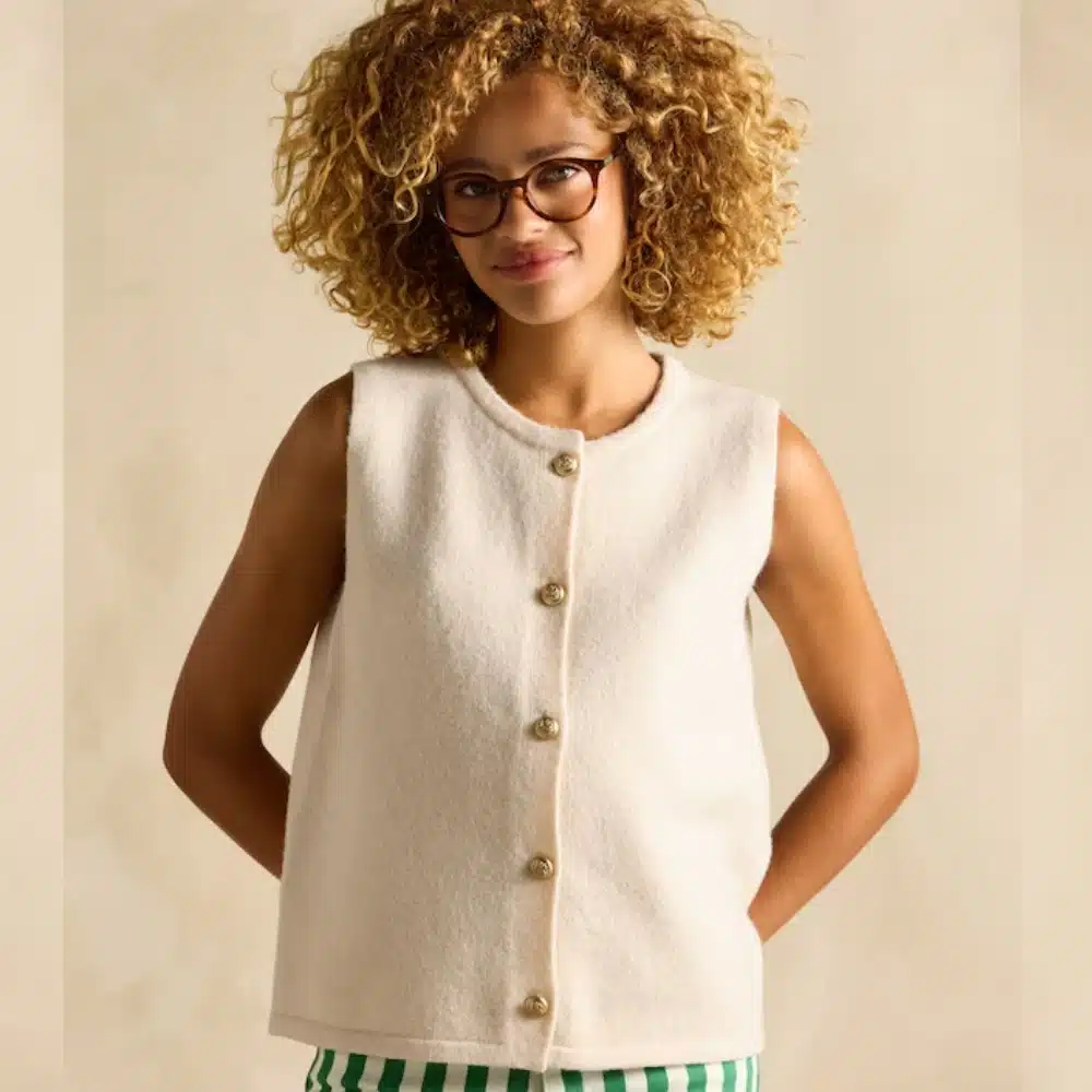 Joules Ladies Holly Button Through Knitted Vest Cream