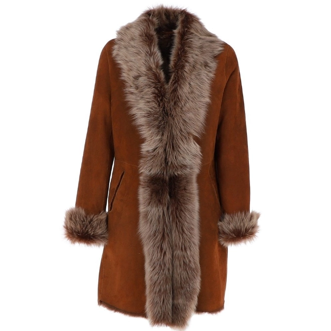 Ashwood Ladies Toscana Suede Leather Coat Whisky