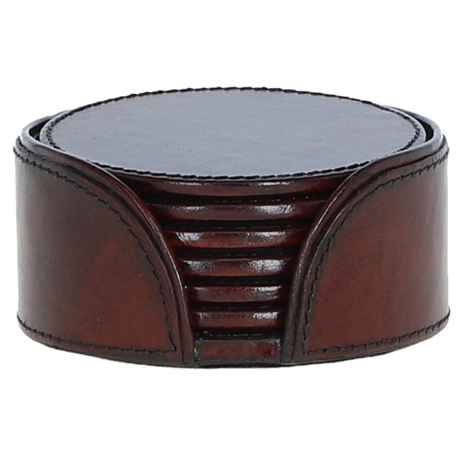 Ashwood Leather Round Coasters Chestnut