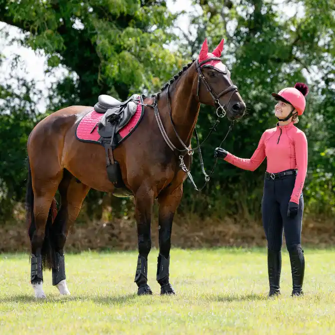 LeMieux Suede Close Contact Saddle Pad Cranberry Lifestyle 1.