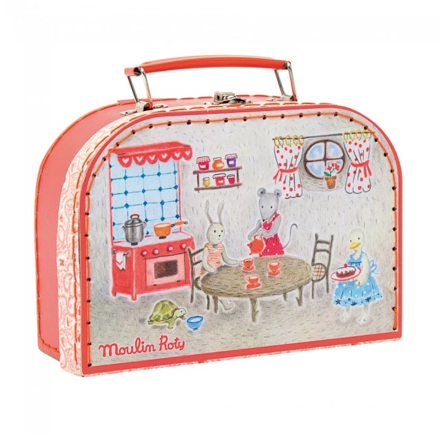 Moulin Roty La Grande Famille Red Ceramic Tea Set