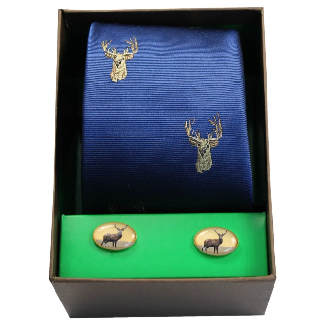 Soprano Stags Head On Royal Blue Tie & Cufflink Set