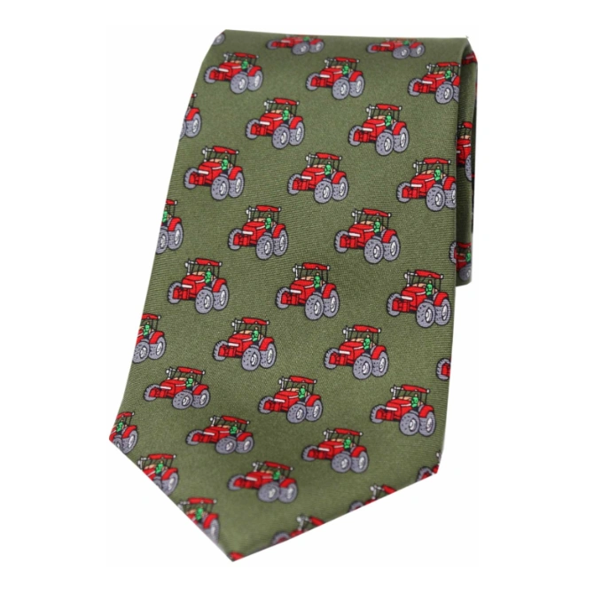 Soprano Red Tractors On Country Green Silk Tie