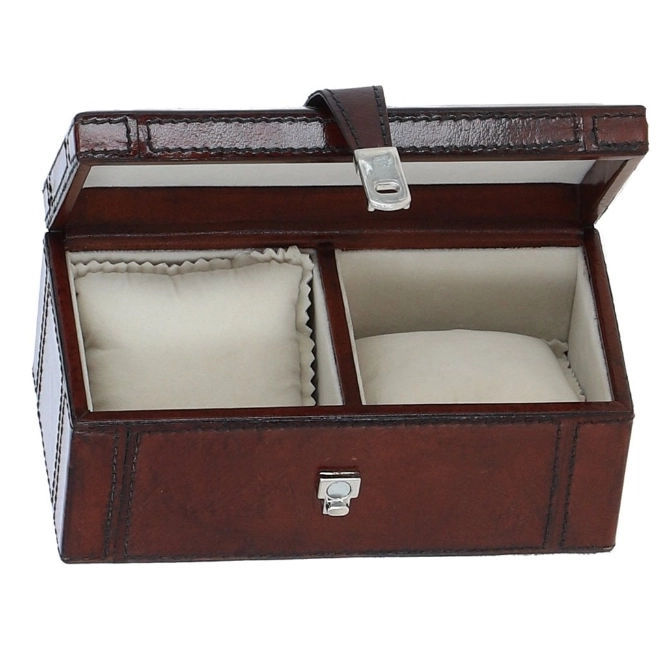 Ashwood Luxury Leather Dual Watch & Bracelet Storage Box Chestnut