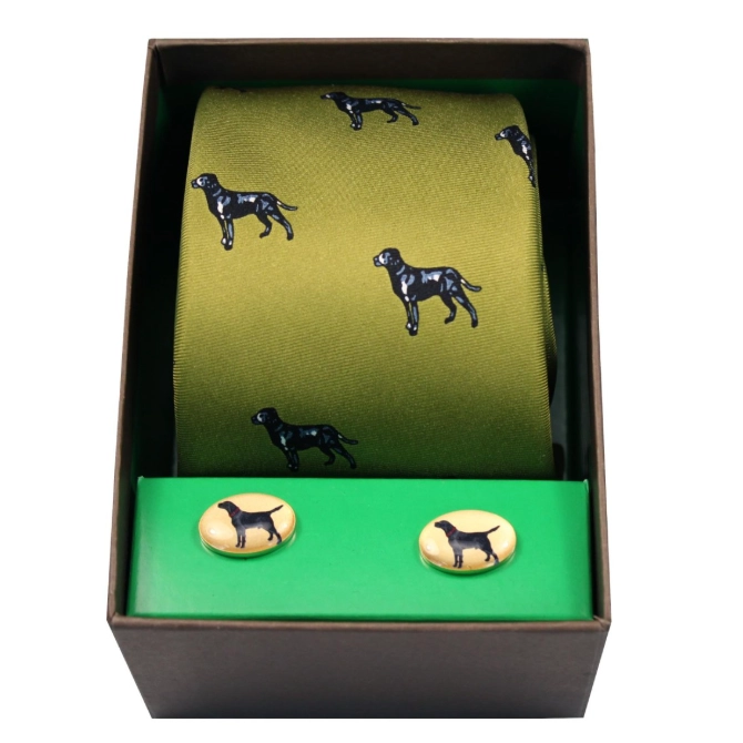 Soprano Black Labradors Tie & Cufflink Set