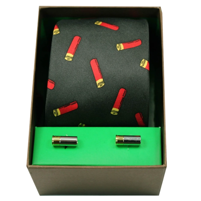 Soprano Gun Cartridges On Green Silk Tie & Cufflink Set