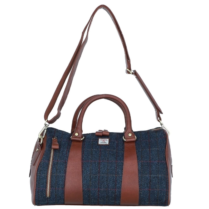 Ashwood Leather x Harris Tweed Doctor Holdall Tan/Navy