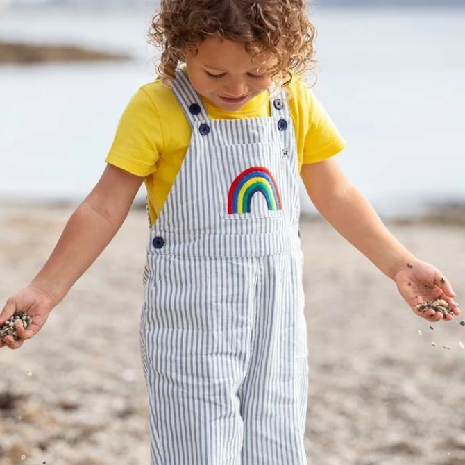 Frugi Childrens Hugh Dungaree Ticking Stripe/Rainbow
