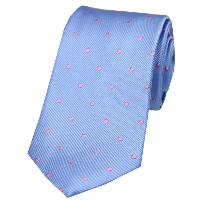 Soprano Sky Blue And Pink Polka Dot Silk Tie