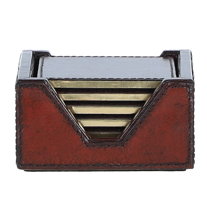 Ashwood Leather Square Coasters Chestnut