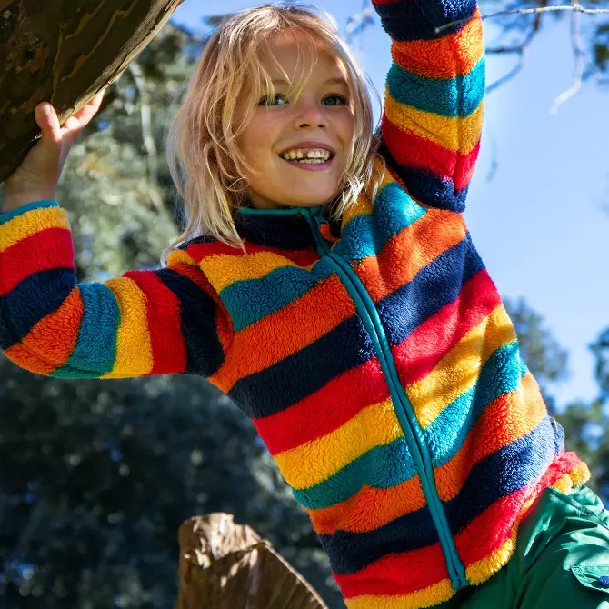 Frugi Childrens Zipped Ted Fleece Jacket Autumn Stripe