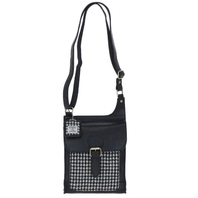 Ashwood Leather & Harris Tweed Crossbody Bag Black/White