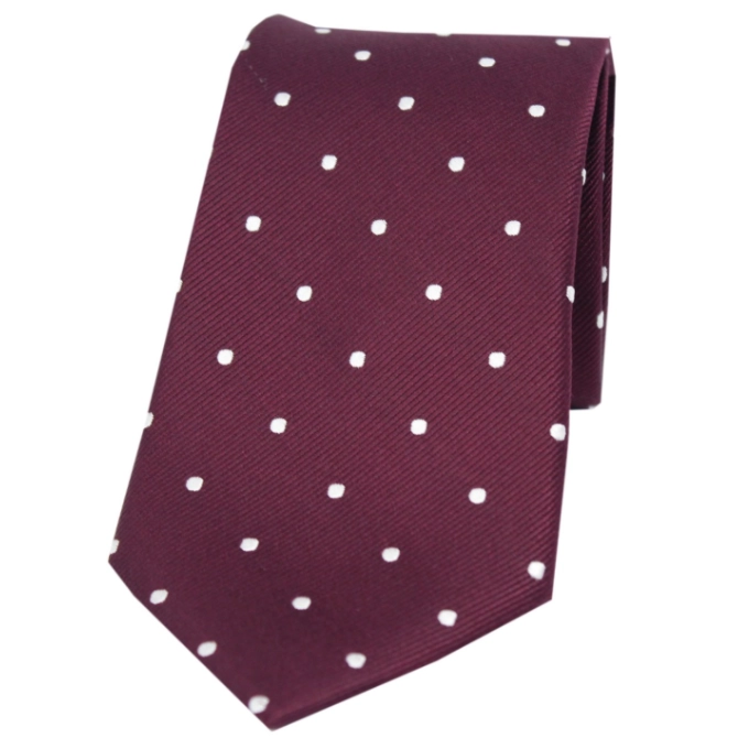 Soprano Wine and White Polka Dot Silk Tie