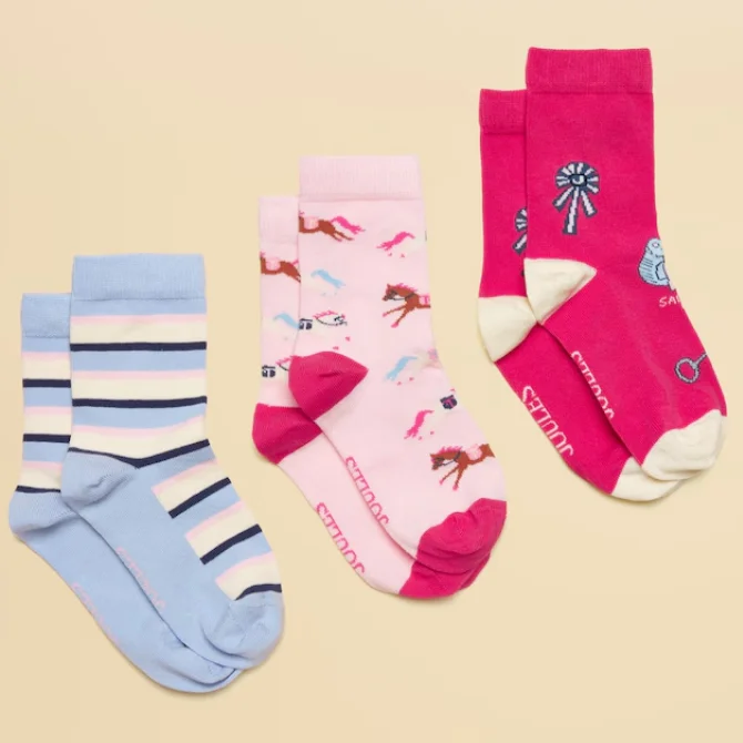 Joules Childrens Neat Feet Socks Bright Pink (3 Pack)