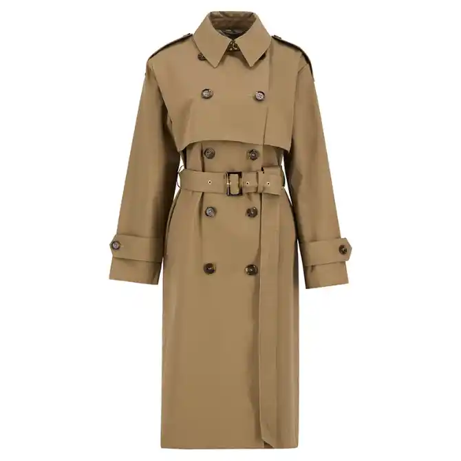 Barbour Ladies Aoife Showerproof Trench Coat Military Brown Hessian Tartan