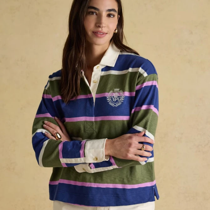 Joules Ladies Lara Stripe Boxy Fit Rugby Shirt Blue/Green
