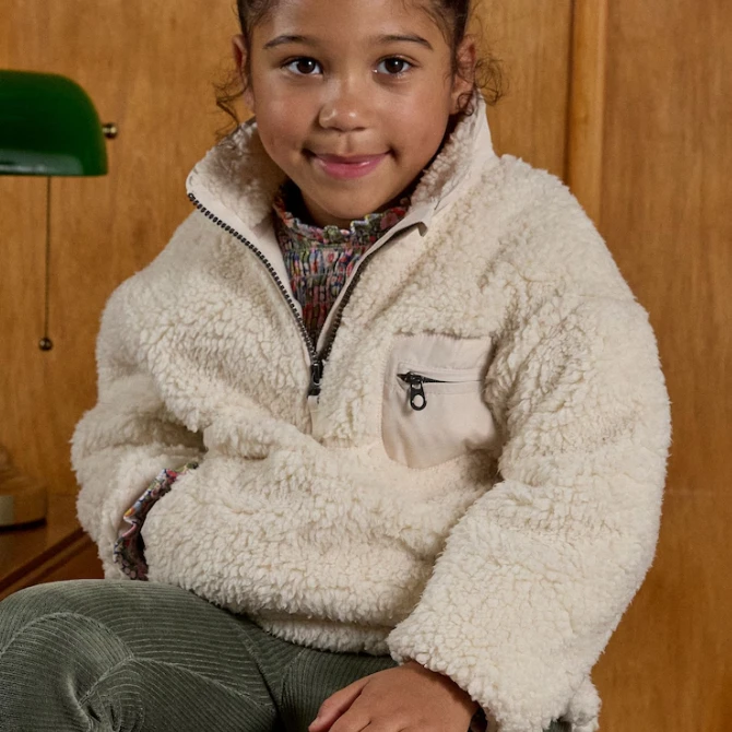 Joules Girls Tilly Quarter Zip Fleece Cream