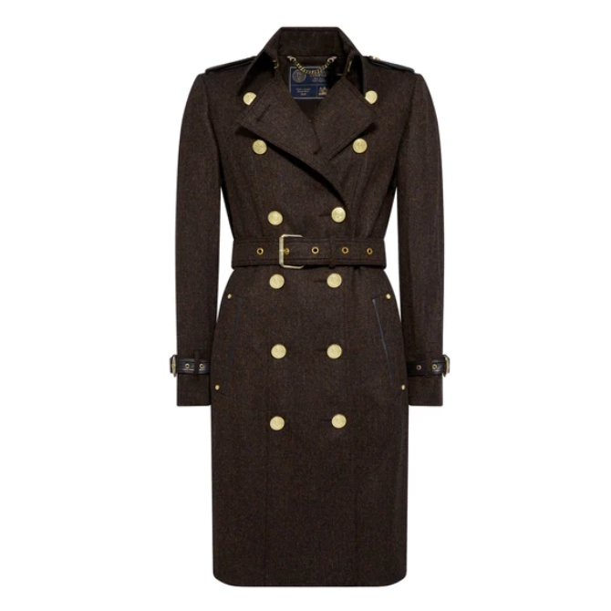 Holland Cooper Ladies Marlborough Trench Coat Chocolate Herringbone