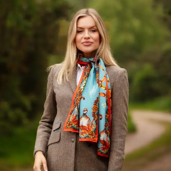 Clare Haggas Heads Or Tails Classic Silk Scarf Duck Egg Blue
