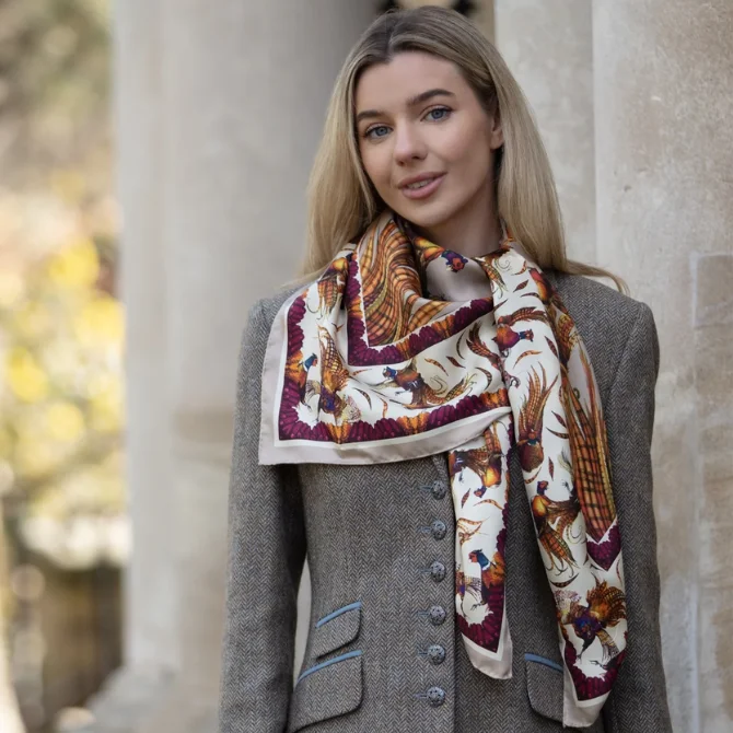 Clare Haggas George And Friends Large Square Silk Scarf Toffee