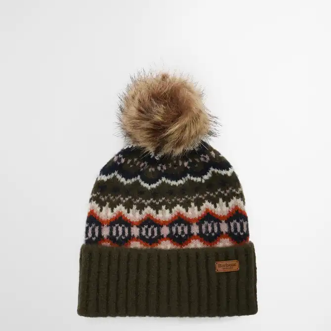 Barbour Helen Fair Isle Beanie Hat Olive