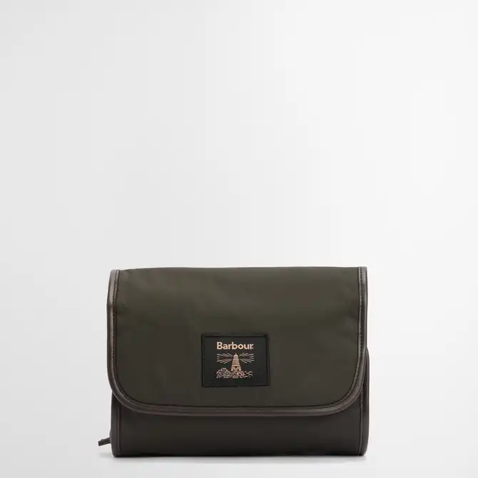 Barbour Wax Hanging Washbag Olive Beacon