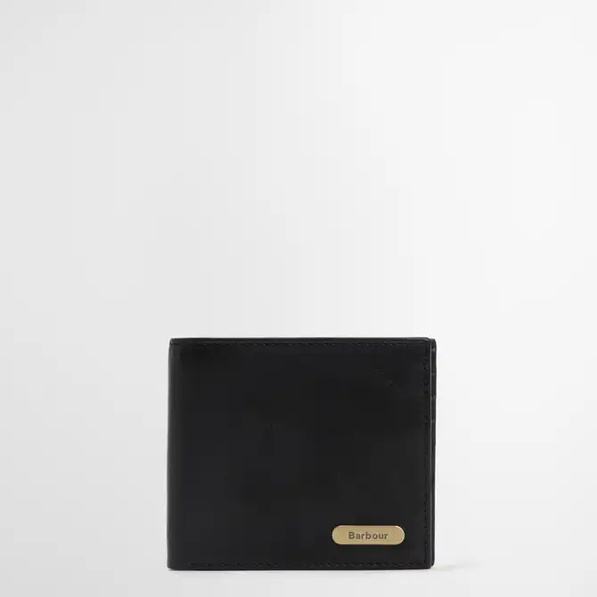 Barbour Brunton Leather Wallet Black Deboss Tartan